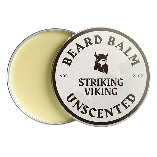Striking Viking Beard Balm for Men - Leave in Beard Conditioner - Styling Balm Made with Naturally Derived Beard Butter, Argan & Jojoba Oils (2 Ounce (Pack of 1), Unscented)