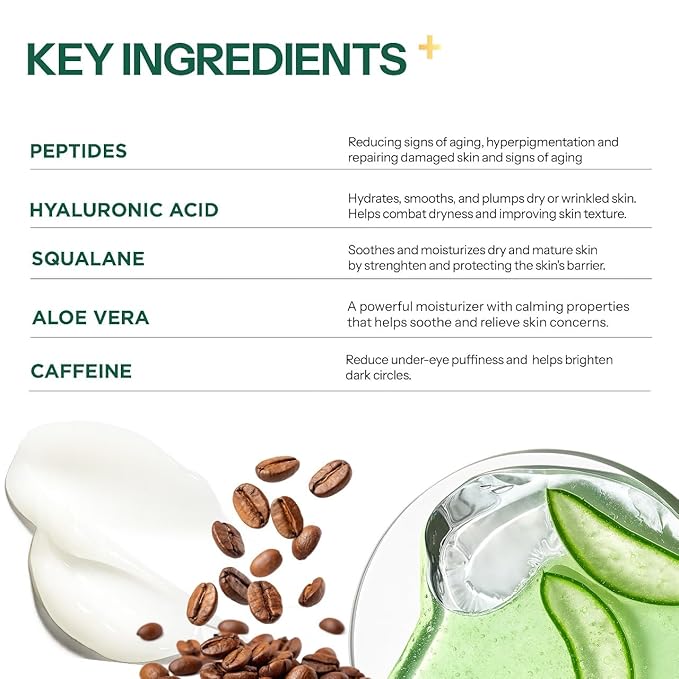 Under Eye Cream With Caffeine & Peptides – 3-In-1: Detox, Treat, Boost – Reduces Puffiness, Dark Circles & Wrinkles – Dermatologist Tested, Korean Skin Care – 95% Natural – 1 FL OZ