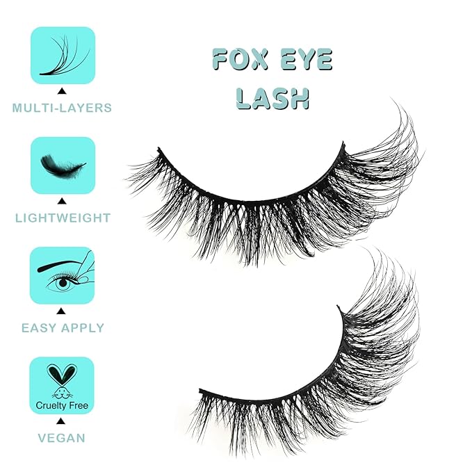 Cat Eye Lashes Natural Fox Eyelash Wispy Russian Strip Eyelashes 10 Pairs D Curl Fake Fairy Lash Strips Fluffy Spiky Cateye Lashes Wispies False Eyelash Foxy Look (Fox Eyelashes | 8-16mm)