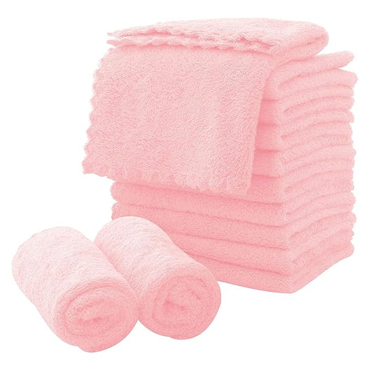 MOONQUEEN Microfiber Facial Cloths Fast Drying Washcloth 12 Pack - Premium Soft Makeup Remover Cloths - Pink