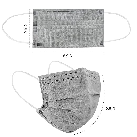 DC-BEAUTIFUL 100 Pcs Grey Disposable 3 Ply Earloop Face Masks,Fit for Adults