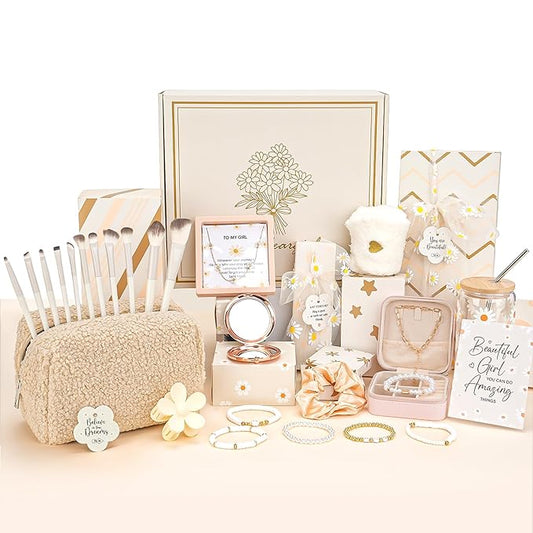 Set of 9 Individually Wrapped Teen Girl Gifts Trendy Stuff, Cute & Practical, Christmas/Birthday Gift for Granddaughter Daughter Niece Ages 8-16, with Empowering Tasks(Cream)