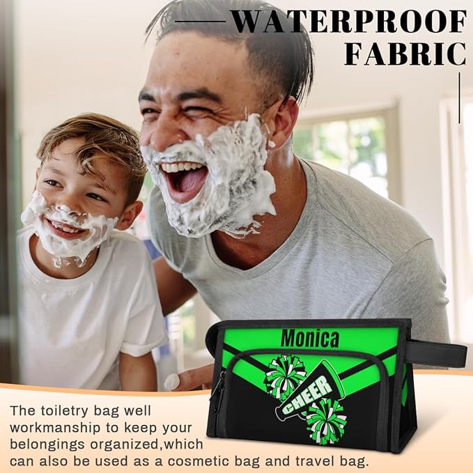 Custom-Makeup-Bag Personalized Travel Toiletry Bag Text Customized Cheer Makeup Bags Cosmetic Bags for Women With Divider & Handle Green