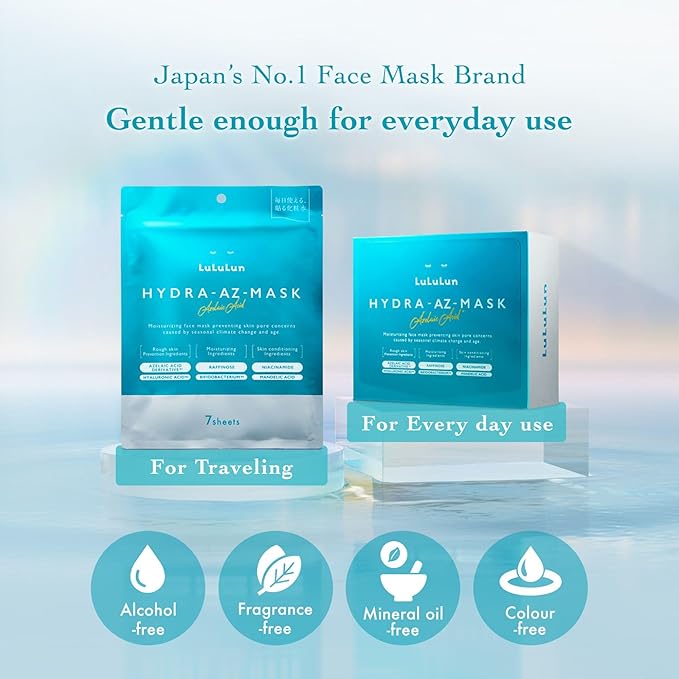 Lululun 28EA Hydrating Face Mask for Acne-Prone Skin & Sensitive Skin, Natural Face Mask for Women & Men with Azelaic Acid & Bifida Ferment, Daily Facial Mask Sheet & Sheet Mask from Japan, Hydra-AZ