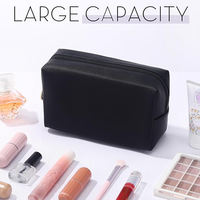 Kigeli 15 Pcs Aesthetic Makeup Bags PU Leather Cosmetic Pouches Waterproof Plain Toiletry Bags Makeup Pouches Bulk for Women Party Gift Travel Storage Organizer (Black)