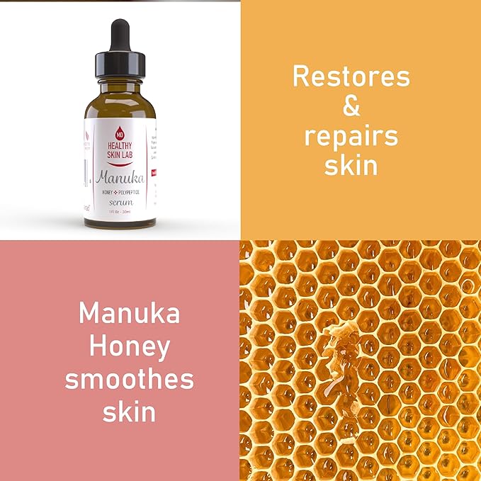 Healthy Skin Lab Manuka Anti-Aging Serum, Enriched with 100% Pure Manuka Honey, Polypeptides & Hyaluronic Acid For Wrinkle Reduction, Intensive Nourishment & Hydration, 1oz