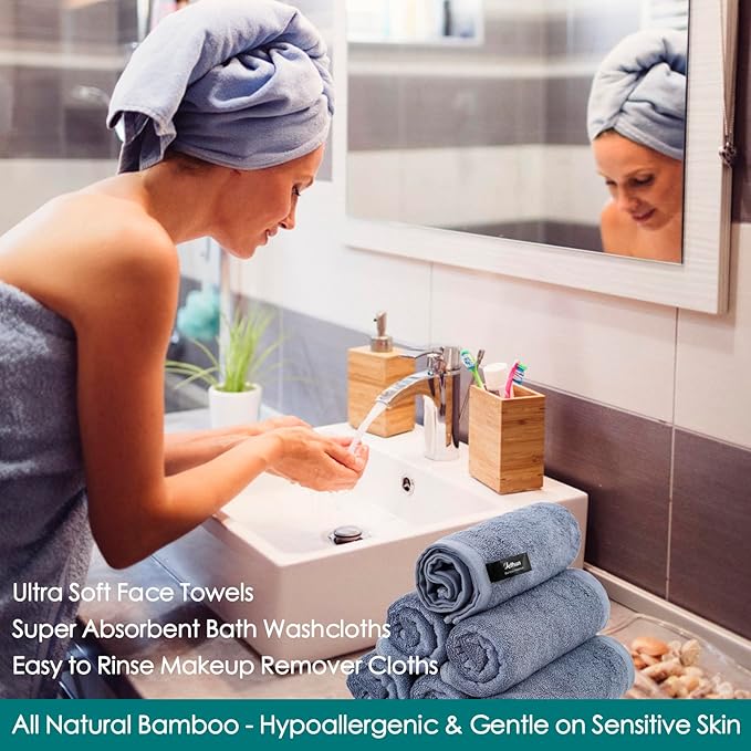 Reusable Makeup Remover Towels, Super Soft and Gentle Face Towels on Sensitive Skin, 13x13 inch Extra Large Wash Cloths for Face and Body, Easy to Clean Fast Dry Denim Blue Facial Cleaning Cloths