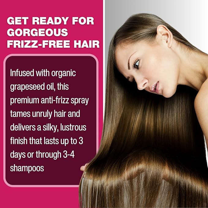 grow vitamin Hair Coat Extra Strength Spray - Anti-Frizz, Anti-Humidity, & Heat Protectant with Organic Grapeseed Oil - Lightweight, Alcohol-Free, Paraben-Free, Vegan Formula - 8 fl oz