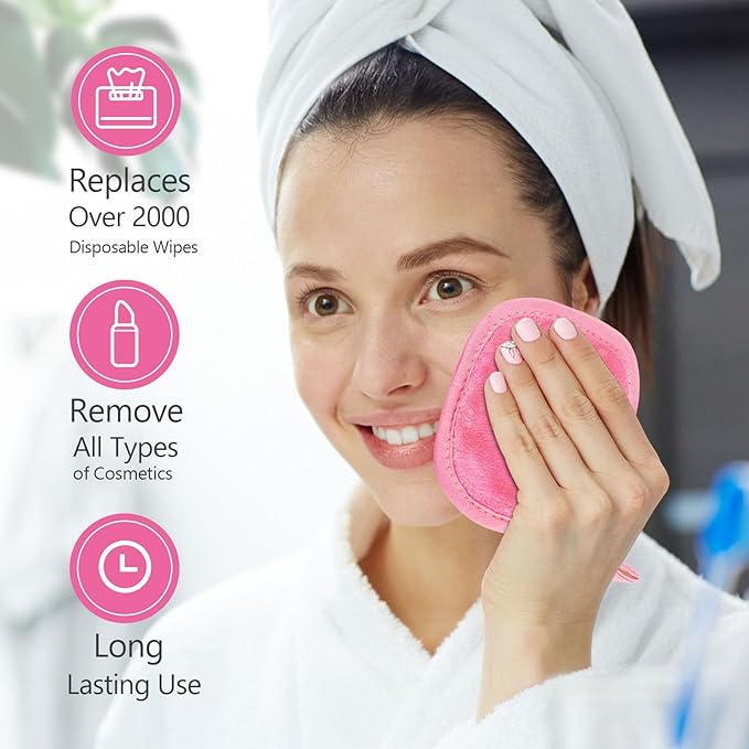 Orighty Makeup Remover Cloths 12 Pack, Makeup Removal Face Cleansing Cloth, Reusable Make-up Remover Pads Remove Instantly Dirt with Just Water, 5 x 5 in (Pink)