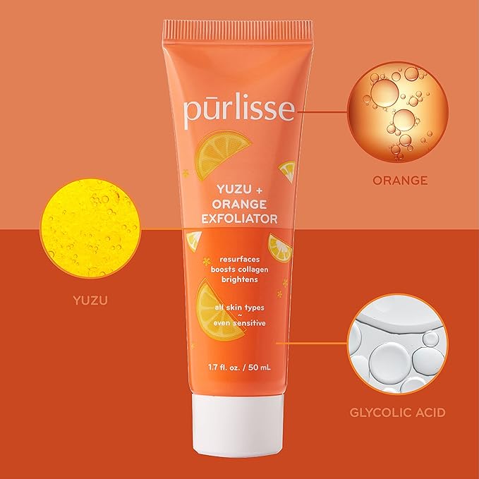 pürlisse Yuzu + Orange Face Exfoliator Scrub - Exfoliating Face Wash for Radiance & Improved Texture - Boosts Natural Collagen Production & Helps Firm Skin for a Youthful Complexion (1.7 Fl oz)