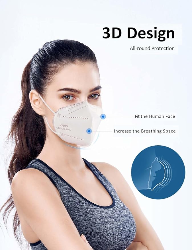 HUHETA 50 PCs KN95 Face Mask, 5-Layer Face Mask Filter Efficiency≥95%