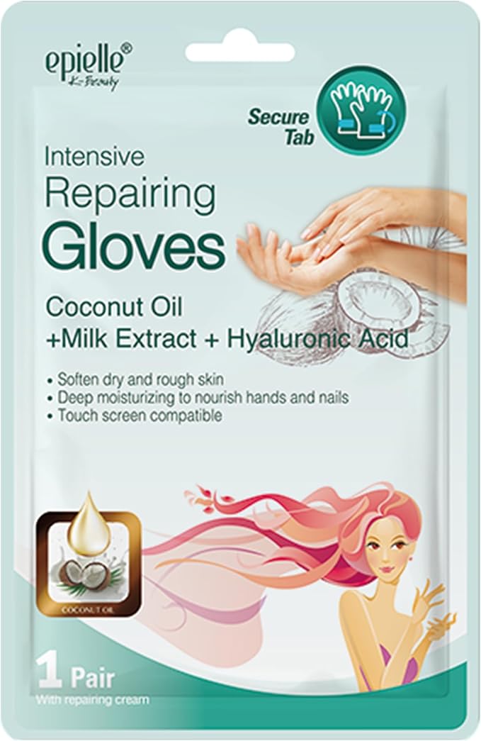 Epielle Intensive Repairing Hand & Foot Masks (6 Gloves & 6 Socks), Repair and Moisturize Dry Hands & Cracked Heels with Coconut Oil & Milk Extract, Korean Skin Care, Spa Self Care Gifts for Women