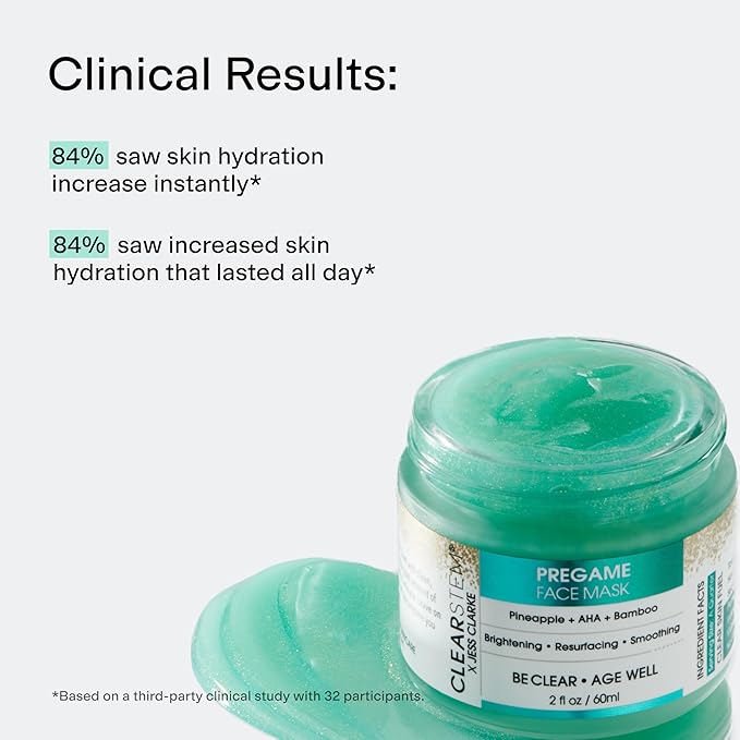 CLEARSTEM PREGAME Illuminating Face Mask with AHA Face Exfoliant - Skin Facial Mask with Bamboo & Turmeric for Makeup Prep - Gentle Face Exfoliator and Smoothing Face Mask for Weekly Skincare Routine