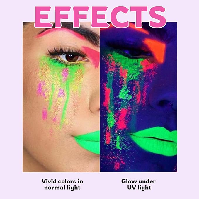 YOUNG VISION 2-PACK Water-Activated Face & Body Paint Palette Set – Neon Fluorescent, Glow Under UV and Blacklight, FX Makeup for Face Painting, Blacklight Glow, Eyeliner, and Body Art