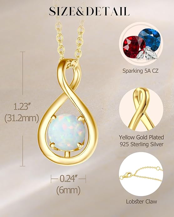 FANCIME Birthstone Necklaces for Women Fine Jewelry Sterling Silver Dainty Infinity Pendant Anniversary Birthday Christmas Gifts for Her Wife Mom Lady Daughter, Chain 16"+2" Extend
