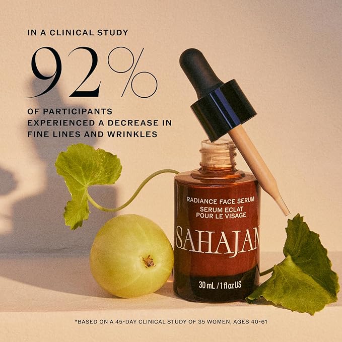 Sahajan Radiance Vitamin C Face Serum with Centella + Hyaluronic Acid | Clinically-Proven Clean Ayurvedic Anti-Aging Facial Serum | All Skin Types | Fine Lines & Wrinkles | 1 fl oz