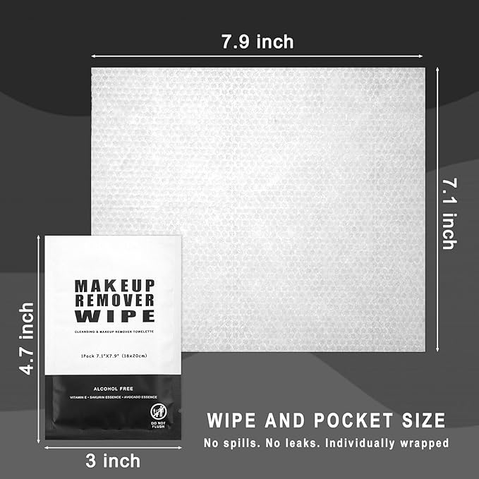 200 Count Makeup Remover Wipes Individually Wrapped Makeup Wipes Bulk Face Cleansing Wipes,Individual Wet Wipes, Travel Towelette Makeup Remover Cloth for Face Cleansing Skin Care Remove Makeup(Black)