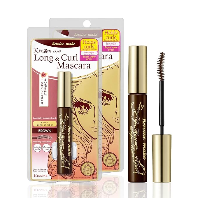 HEROINE MAKE by KISSME Brown Mascara Waterproof, Waterproof Mascara Volume and Length by Tubing Fiber for Long & Curl Eye Makeup for Women, Natural Lash Look for Sensitive Skin from Japan 2 EA