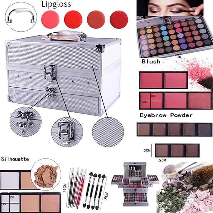 PhantomSky Professional 132 Colors All-in-one Makeup Palette Cosmetic Contouring Kit Combination with Eyeshadow, Cream Concealer, Eyebrow Powder, Lip Gloss Blusher and Pressed Powder