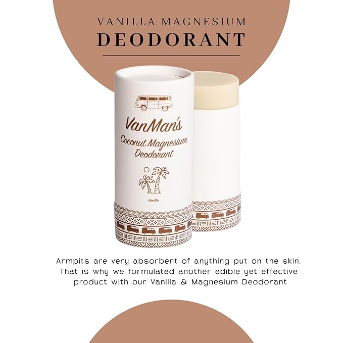 VanMan Magnesium & Vanilla Deodorant Stick - Natural Aluminum Free Deodorant for Women & Men - Effective Odor Control for Skin - With Tallow, Shea Butter & Organic Madagascar Vanilla Bean - 2.2 oz