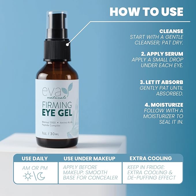 Anti-Aging Eye Gel - Luxurious Hydrating Under Eye Cream For Dark Circles and Puffiness, Bags, Crows Feet, Wrinkles - With Hyaluronic Acid & Skin-Firming Peptides Serum (1 oz)
