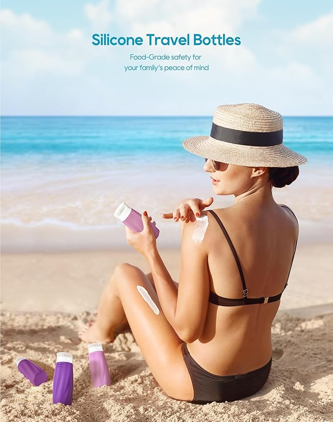 Morfone Travel Bottles for Toiletries, 3oz Tsa Approved Travel Size Containers Leak Proof Squeezable Travel Accessories Refillable for Shampoo Conditioner Lotion Liquids(Purple)