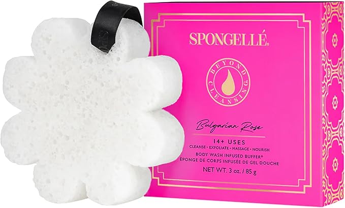 Spongelle Bulgarian Rose Wild Flower Buffer Body Scrubber with Box | Bath & Shower Loofah for Women | Exfoliator with Body Wash Infused | 14+ uses