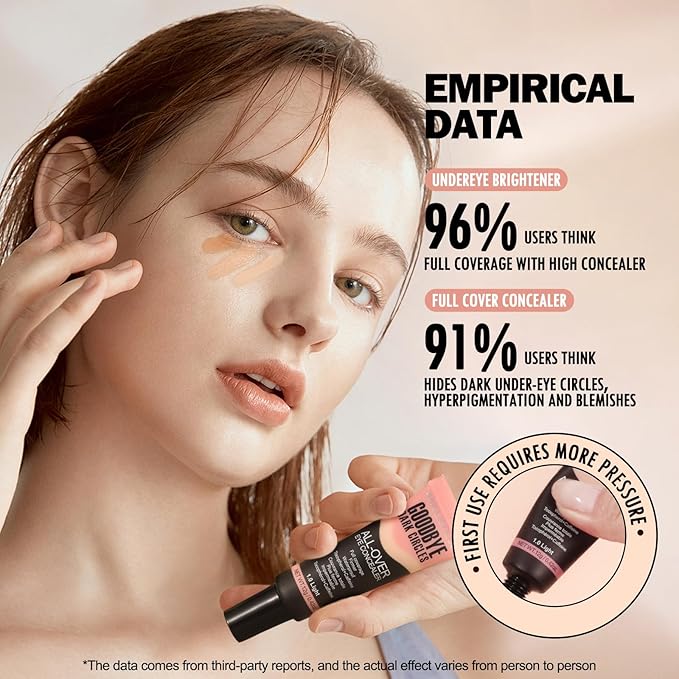 Liquid Concealer, Under Eye Full Coverage Concealers for Dark Circles, Fine Lines, Redness,Waterproof, Firming,Color Correcting Long lasting Makeup Concealer for Women(01#Light, 0.42 Fl Oz)