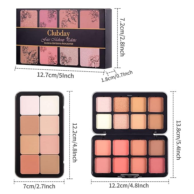 Blush Palette, 16 Colors Highlighter Blush Powder Makeup, Long-Wearing, Smudge Proof, Natural-Looking, Blendable Cruelty-Free Matte Finish, Cream Contour Palette and Blush Palette Face Makeup