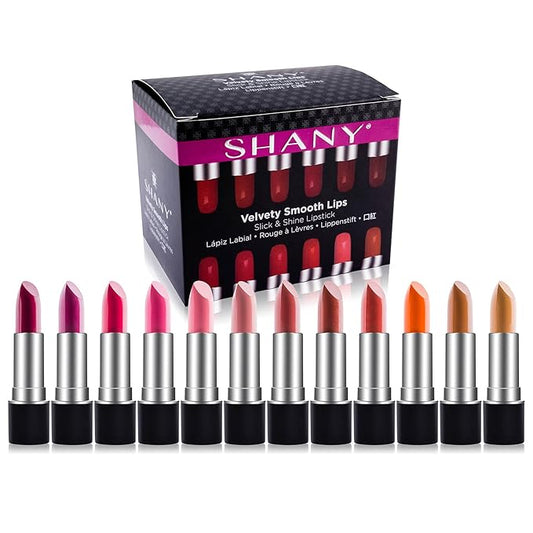 SHANY Slick & Shine Multi-Colored Lipstick Set - 12 Matte Lip Colors Long Lasting & Moisturizing Lip Shades In A Premium Packaging Gift Box with Vitamin E and Aloe Vera.