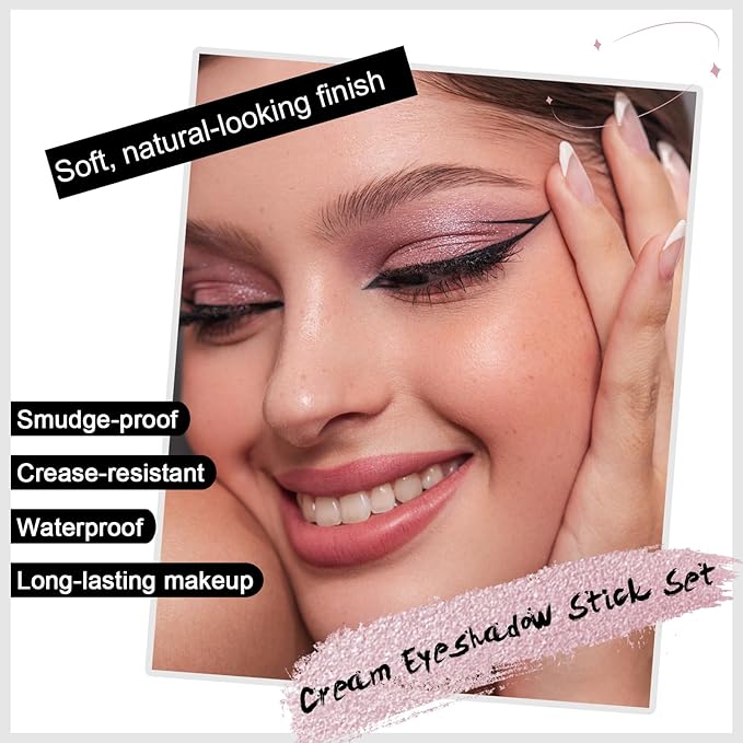 3PCS Eyeshadow Stick, Shimmer and Matte Cream Eye Shadow Brightener Sticks Eyeliner Pencil Crayon, Waterproof Long Lasting Eye Highlighter Stick Makeup (01+06+08)