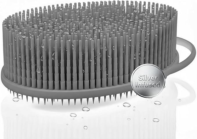 Silver Infused Exfoliating Body Scrubber - Textured Back Scrubber Shower Brush - Avilana Advanced Material Bath Tool Dual Sided - Gentle Smoothing Rough Skin - Premium Gift Women Men