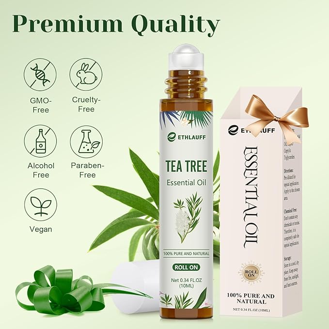 Tea Tree Oil Roll On - 100% Pure Tea Tree Essential Oil for Skin - Premium Quality Aromatherapy Oil
