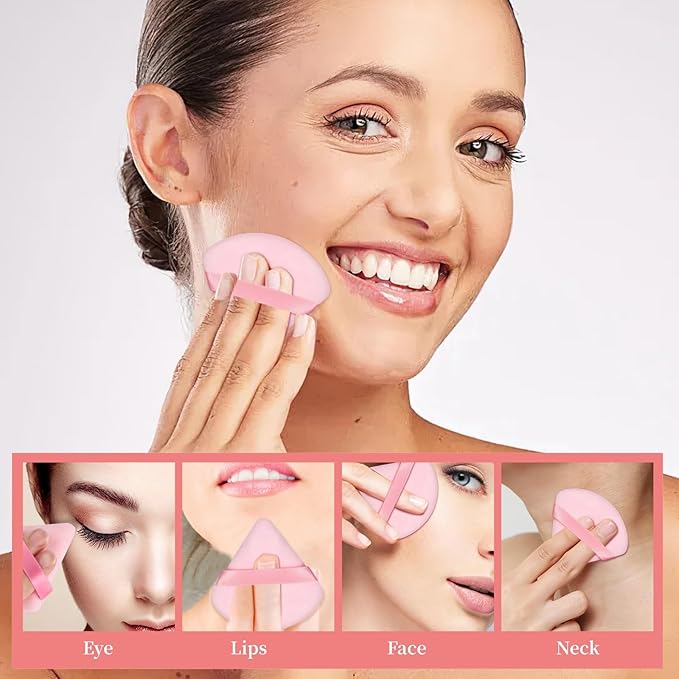 6 Pieces Pink Powder Puff Face Soft Triangle for Loose and Body Powder, Velour Makeup Sponge Set Setting Powder Puff Makeup Tools