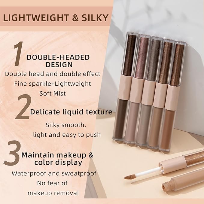 Silver Liquid Eyeshadow Matte Double Ended Glitter For Eyes Metallic Eyeshadow Pencil Primer Base Quick Drying Waterproof Long Lasting Highlight Stick Shadow Pen Eye Makeup (#2)