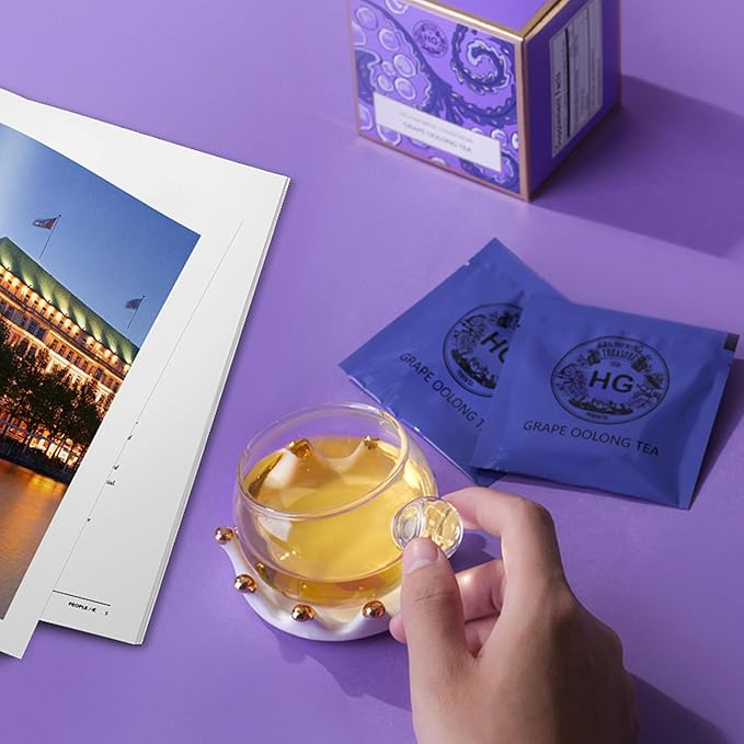 Grape Oolong Tea Gift Set – Fruity & Floral Oolong Blend with Natural Ingredients | 20 Tea Bags (3.5g) + 100g Rock Sugar | Wellness Support, Caffeine Boost | Elegant Holiday Gift Box for Women, Friends, Tea Lovers