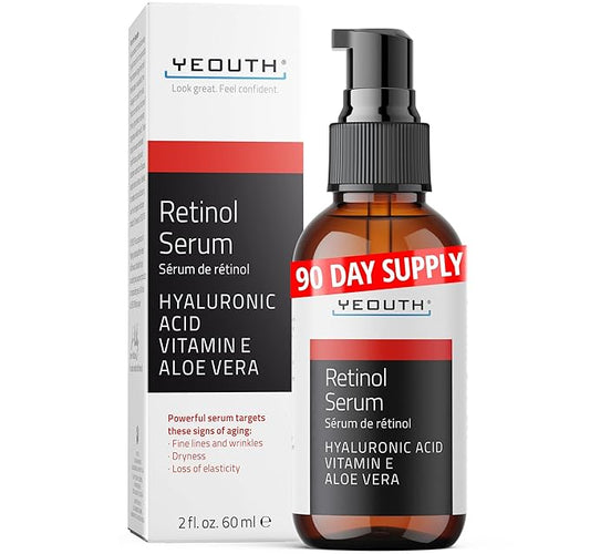 YEOUTH Retinol Serum for Face with Hyaluronic Acid & Vitamin E, Hydrating Retinol Face Serum, Skin Care Suitable for All Skin Types 2oz