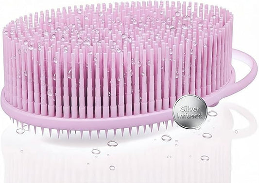 Silver Infused Exfoliating Body Scrubber - Textured Back Scrubber Shower Brush - Avilana Advanced Material Bath Tool Dual Sided - Gentle Smoothing Rough Skin - Premium Gift Women Men