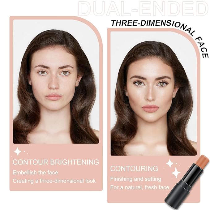 6 Colors Cream Contour Stick Makeup Kit, Shades with Highlighter Stick, Blush Stick and Bronzer Stick for Sculpt the Cheeks, Double-End Bronzer Stick, Waterproof,Dewy & Matte Finish (SET B)