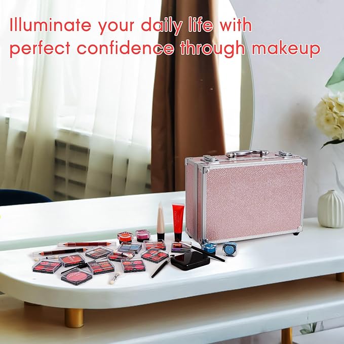 Makeup Kit for Teenager & Women Full Kit, All- In- One Makeup Set With The Cosmetic Train Case, Professional Makeup Kit, Makeup Gift Set for Women Girls(pink)