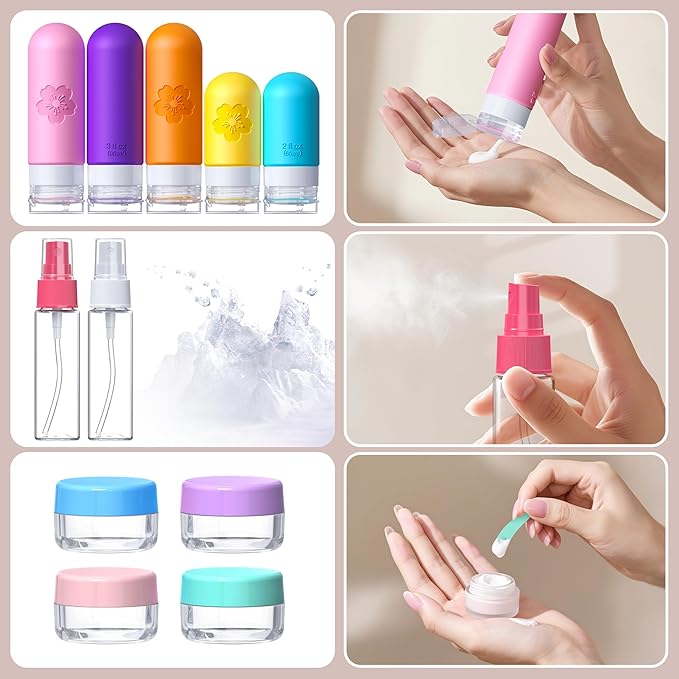 20Pack Travel Bottles for Toiletries, Silicone TSA Approved Travel Size Containers, Travel Essentials Leak Proof Refillable Liquid, Travel Shampoo and Conditioner Bottles