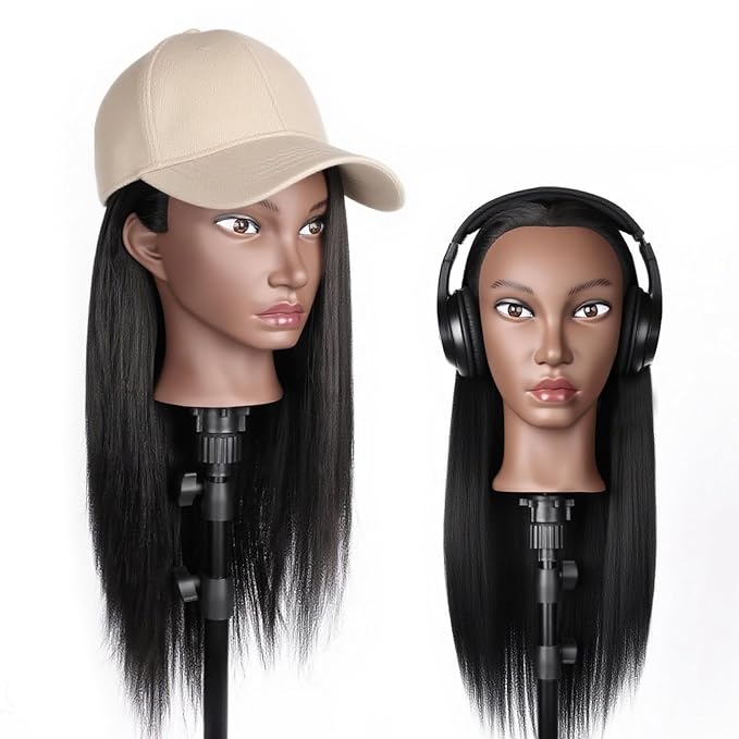 Beauty Star Mannequin Head, Manikin Doll Head 80% Real Human Black Hair for Styling, Cosmetology Makeup Hairdressing Training Practice Head with Clamp Stand and DIY Hair Styling Braiding Set