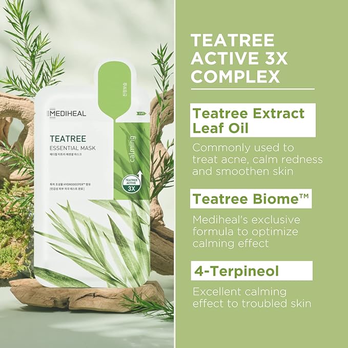 Mediheal Official Best Korean Sheet Mask - Collagen Teatree Essential Face Mask 20 Sheets Lifting Firming Calming Soothing For All Skin Types