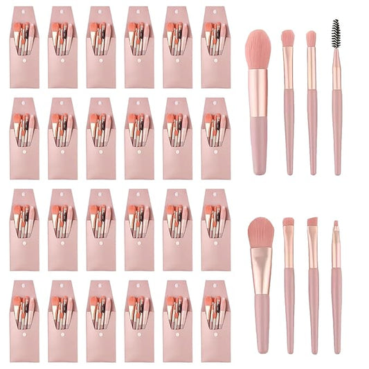 24 Sets Travel Makeup Brush Set Bridesmaid Gift Face Make Up Brushes Angled Blush Brush Foundation Brush with Travel Makeup Bag for Wedding Bridal Gift (Pink)