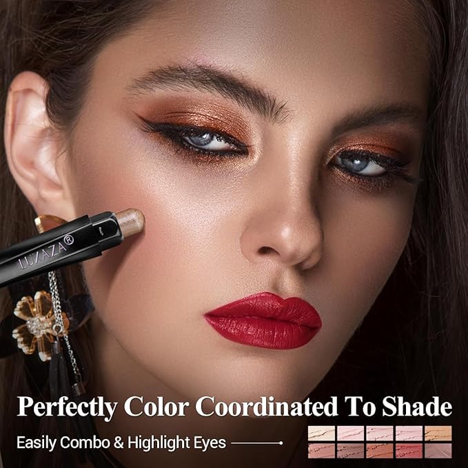 Brown Eyeshadow Stick Makeup Set 10PCS, Neutral Shimmer And Matte Cream Eye Shadow Palette, Metallic Bronze Smoky Eyeliner Brightener Crayon Pencil Kit, Ideal Gift for Women -Love's Gifts