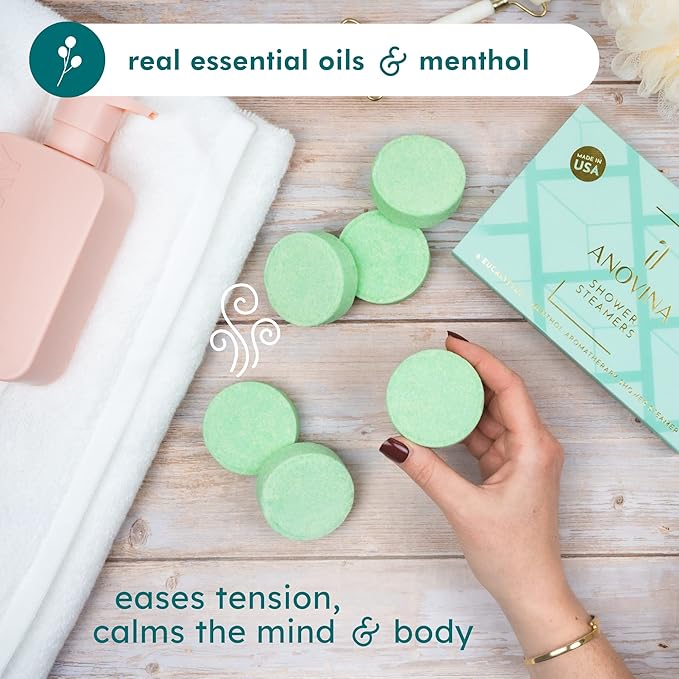 Anovina 12XL Eucalyptus Shower Steamers – Made in USA with Menthol for Aromatherapy. Enjoy a Spa-Like Shower Experience!