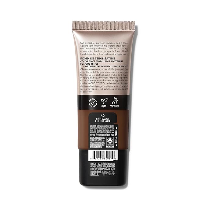 e.l.f. Soft Glam Foundation, Medium Coverage, Long-Lasting & Buildable Foundation For A Smooth, Satin Finish, Vegan & Cruelty-Free, 62 Rich Warm