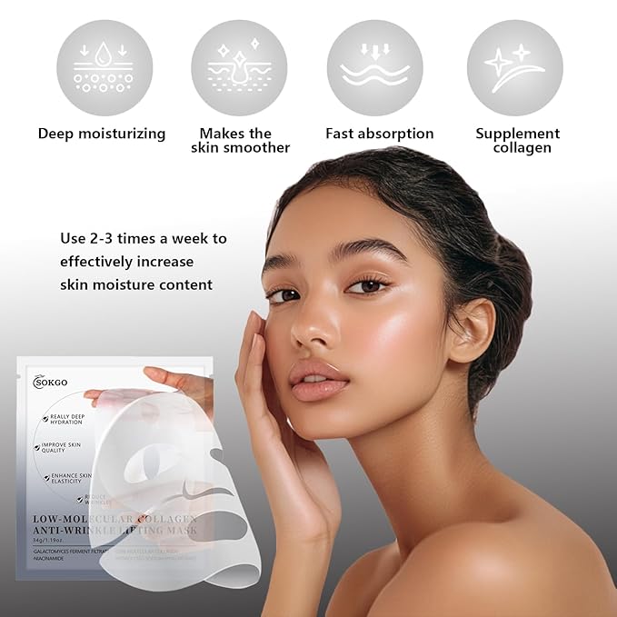 Low Molecular Weight Collagen Overnight Hydrogel Mask, Enhances Skin Elasticity, Reduces Pores, Transforms from White to Transparent Upon Absorption Skin Care Treatment