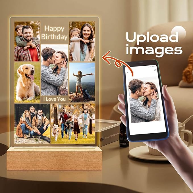 Personalized Christmas Birthday Gifts for Women, Custom Picture Frames with Photo, Customized Photo Frame with Night Light, Customizable Picture Frame, Personalized Photo Gifts for Her & Him