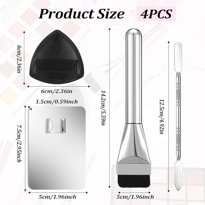 4Pcs Makeup Foundation Mixing Palette Set, Including Spatula Makeup Brush, Palette Tray, Powder Puff Make Up Accessories for Women Girl Make Up Cosmetic Spatula Tool
